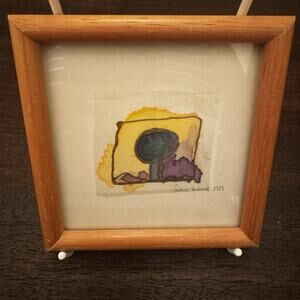 Vintage Miniature Hand Painted on Fabric Abstract Painting '83 Modern Art France